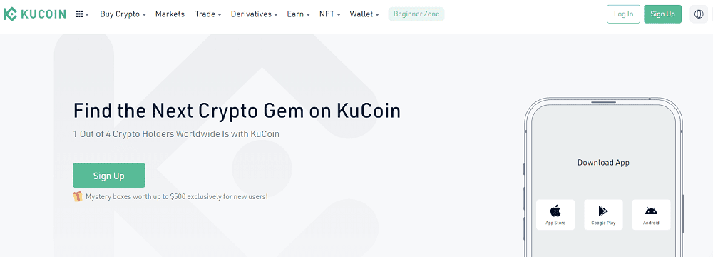 Página de inicio de Kucoin